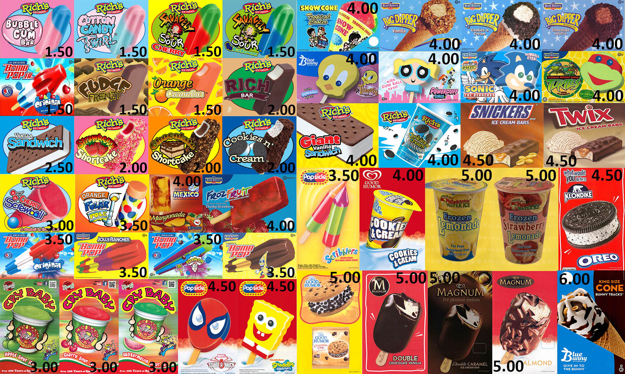 Ice Cream Truck Menu Blue Bunny